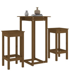 Ensemble de bar 3 pcs Marron miel Bois de pin massif