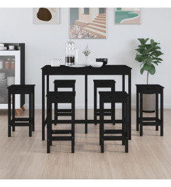 Ensemble de bar 7 pcs Noir Bois de pin massif