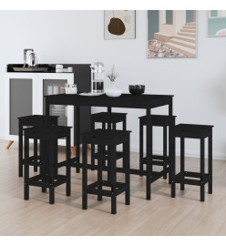 Ensemble de bar 7 pcs Noir Bois de pin massif