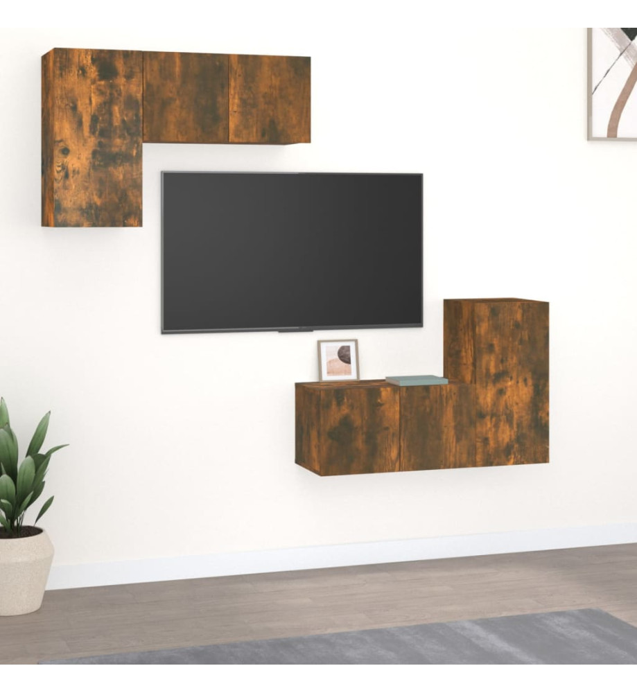 Ensemble de meubles TV 4 pcs Chêne fumé Bois d'ingénierie