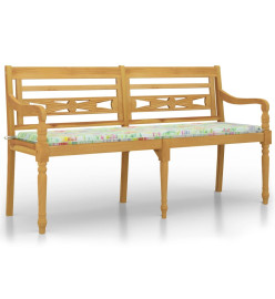 Banc Batavia coussin à motif de feuilles 150cm Bois teck massif