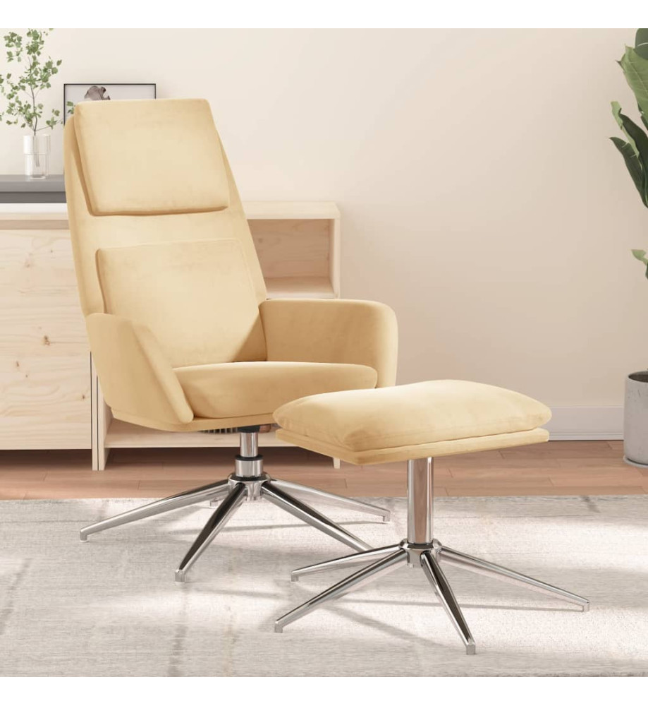 Chaise de relaxation avec tabouret Crème Tissu microfibre