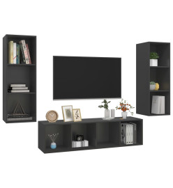 Ensemble de meuble TV 3 pcs Gris Aggloméré