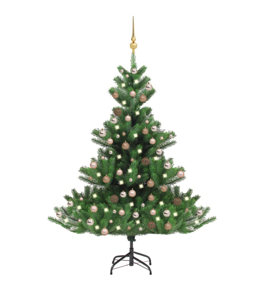 Sapin de Noël artificiel Nordmann avec LED et boules Vert 210cm