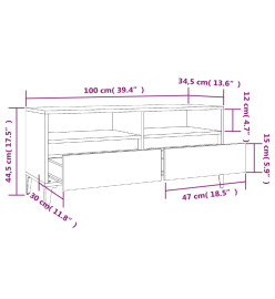 Meuble TV chêne fumé 100x34,5x44,5 cm bois d'ingénierie