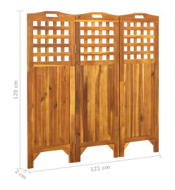 Cloison de séparation 3 panneaux 121x2x120 cm Bois d'acacia