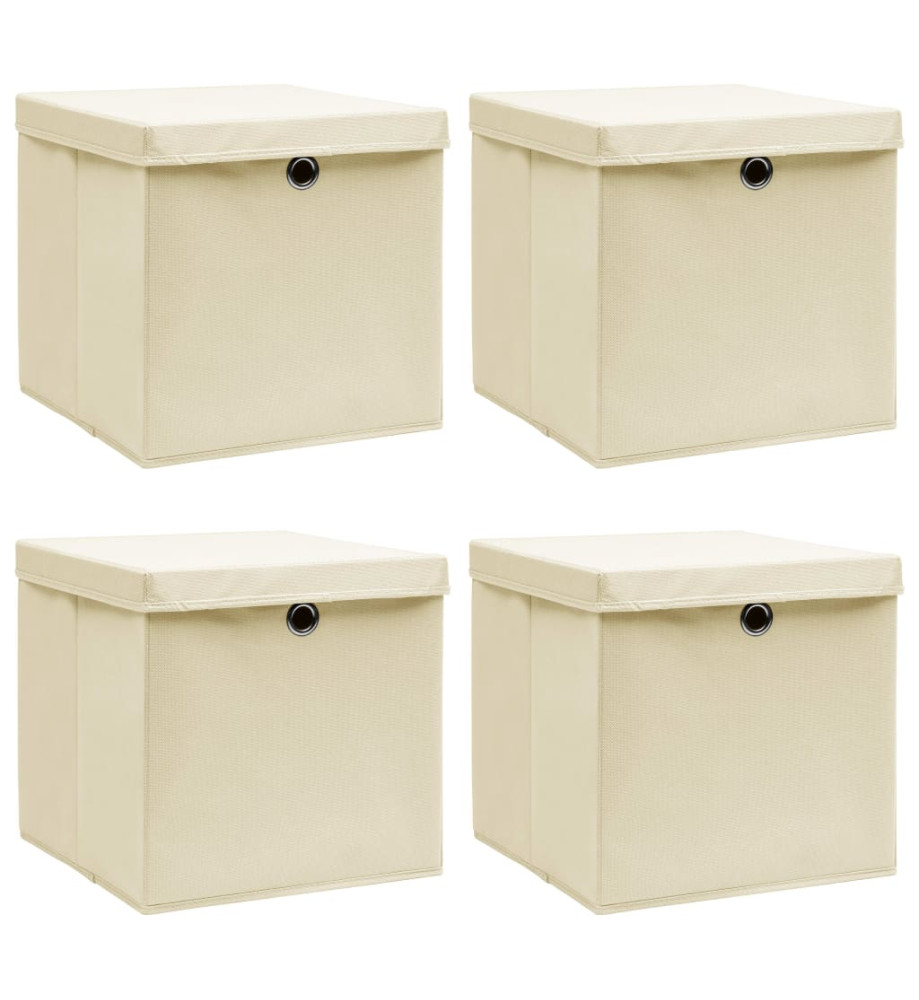 Boîtes de rangement à couvercles 4 pcs Crème 32x32x32 cm Tissu