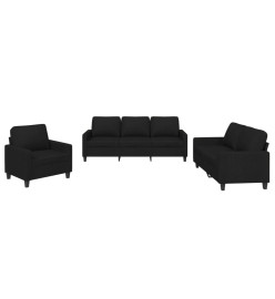 Ensemble de canapés 3 pcs avec coussins Noir Tissu