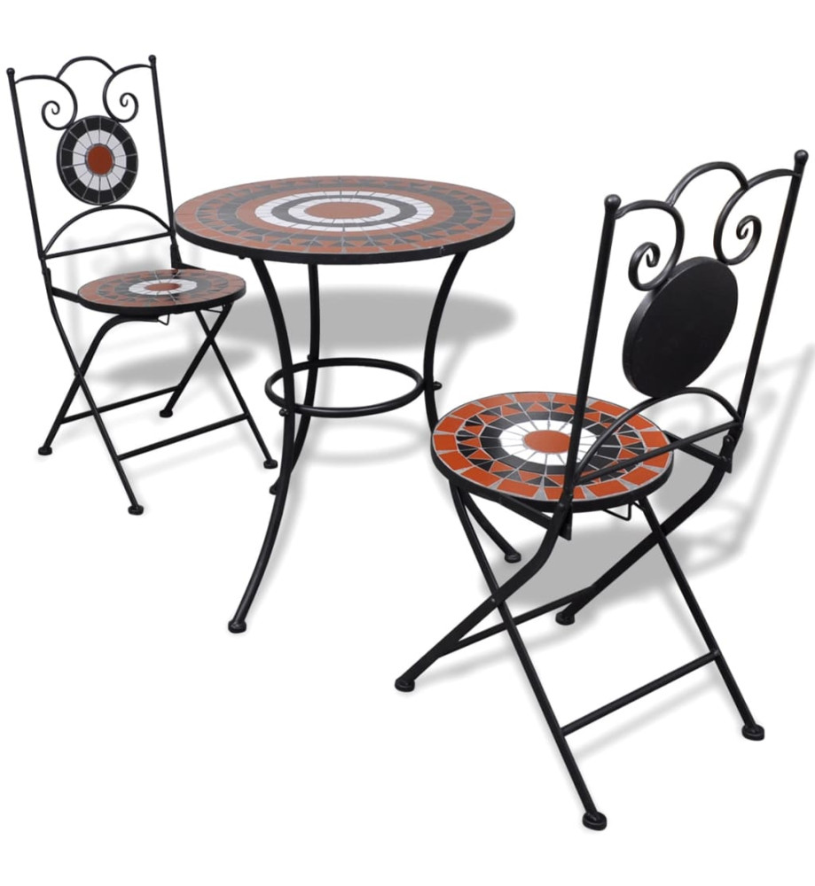 Mobilier de bistro 3 pcs Carreau céramique Terre cuite et blanc