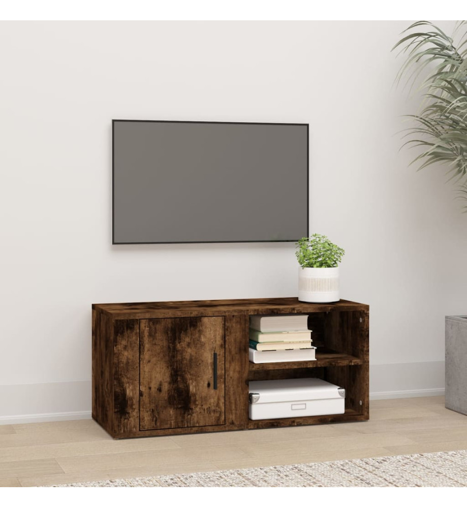 Meuble TV Chêne fumé 80x31,5x36 cm Bois d'ingénierie