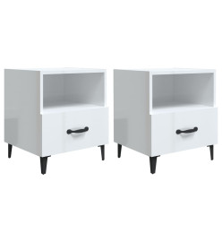 Tables de chevet 2 pcs Blanc brillant Bois d'ingénierie
