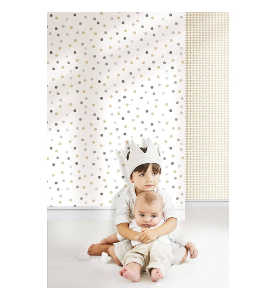 Noordwand Papier peint Mondo baby Confetti Dots Blanc, gris et beige