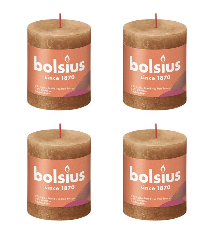 Bolsius Bougies pilier rustiques Shine 4 pcs 80x68 mm Marron épice