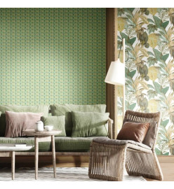 Topchic Papier peint Big Leaves Vert et beige