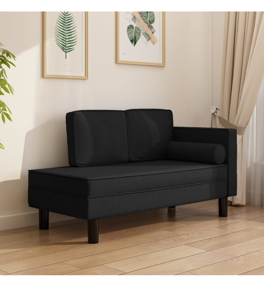 Chaise longue avec coussins et traversin noir tissu