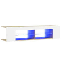 Meuble TV avec lumières LED blanc et chêne sonoma 135x39x30 cm