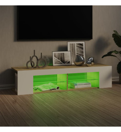 Meuble TV avec lumières LED blanc et chêne sonoma 135x39x30 cm