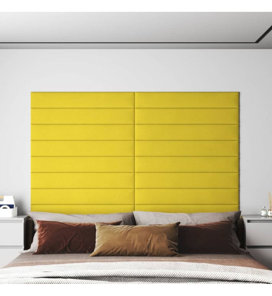 Panneaux muraux 12 pcs Jaune clair 90x15 cm Tissu 1,62 m²