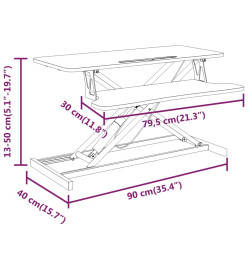 Bureau de travail réglable 90x40x(13-50) cm Acier et bois