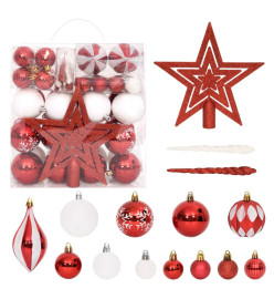 Ensemble de boules de Noël 64 pcs Rouge et blanc