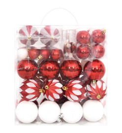 Ensemble de boules de Noël 64 pcs Rouge et blanc