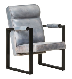 Fauteuil 60x75x90 cm Gris Cuir de chèvre véritable