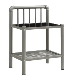 Table de chevet Gris et noir 45x34,5x62,5 cm Métal et verre