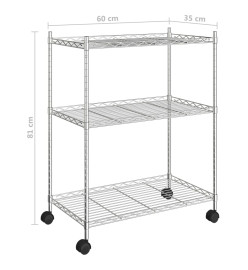 Étagère de rangement 3 niveaux et roues 60x35x81cm chrome 150kg