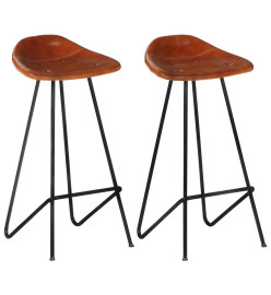 Tabourets de bar lot de 2 marron cuir véritable