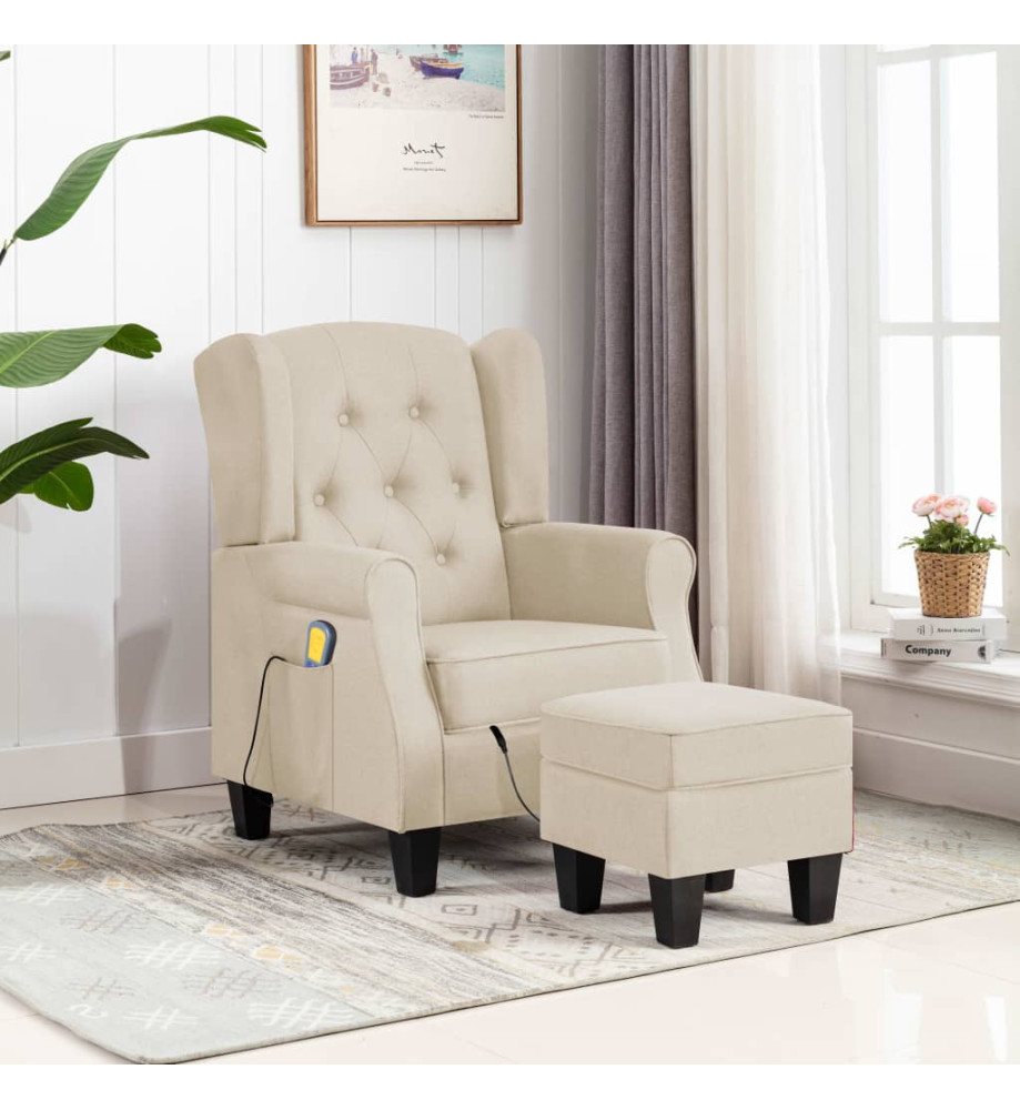 Fauteuil de massage avec repose-pied Crème Tissu