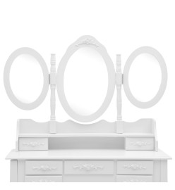 Coiffeuse avec tabouret et miroir pliable en 3 Blanc