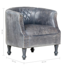 Fauteuil tube Gris 62x58x65 cm Cuir véritable