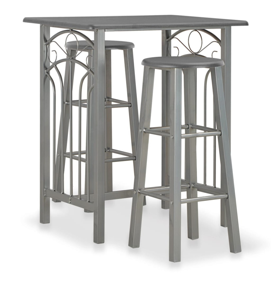 Ensemble de bar 3 pcs Bois et acier Anthracite