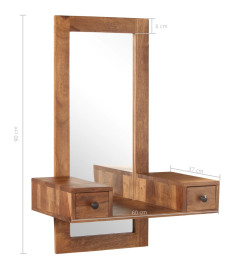 Miroir cosmétique avec 2 tiroirs Bois solide de Sesham