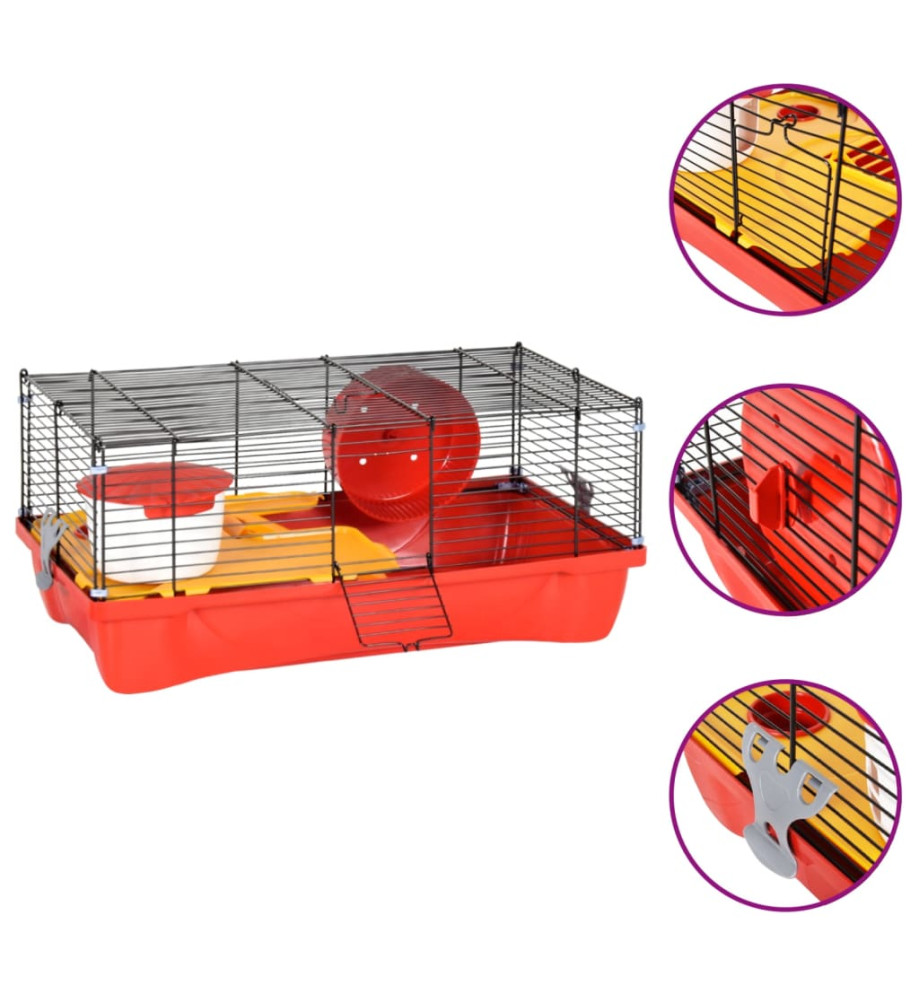 Cage pour hamsters rouge 58x32x36 cm polypropylène et métal