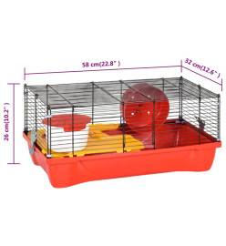 Cage pour hamsters rouge 58x32x36 cm polypropylène et métal