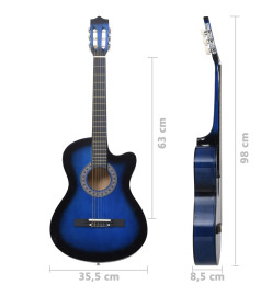 Guitare découpée classique occidentale 6 cordes Bleu ombré 38"