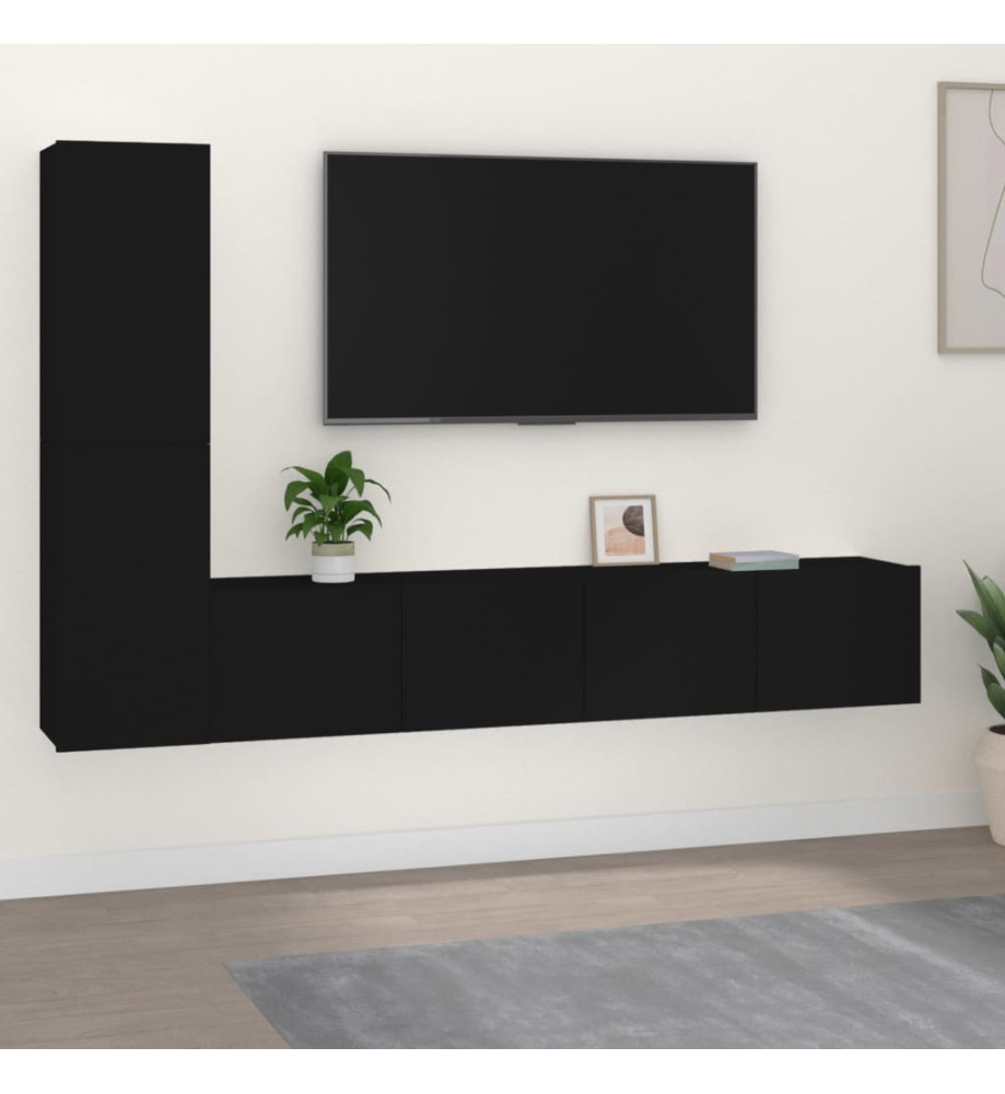 Ensemble de meubles TV 4 pcs Noir Bois d'ingénierie