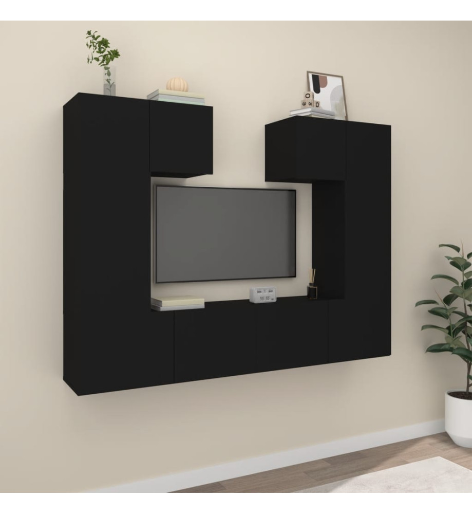 Ensemble de meubles TV 6 pcs Noir Bois d'ingénierie