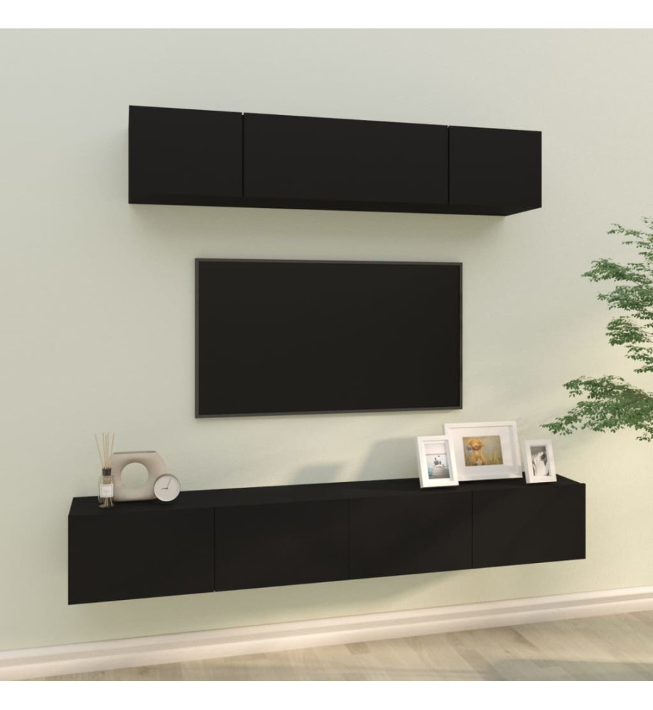 Ensemble de meubles TV 4 pcs Noir Bois d'ingénierie