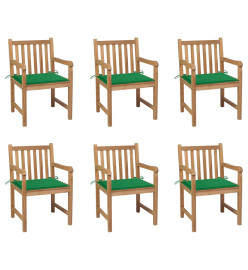 Chaises de jardin 6 pcs avec coussins vert Bois de teck massif