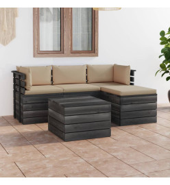 Salon palette de jardin 5 pcs avec coussins Bois de pin massif