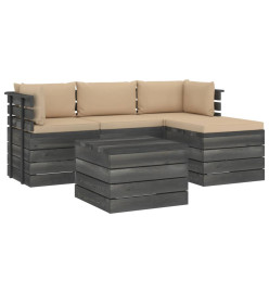 Salon palette de jardin 5 pcs avec coussins Bois de pin massif