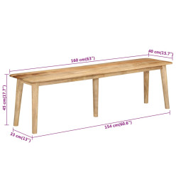 Banc 160x40x45 cm bois massif de manguier