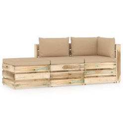 Salon de jardin 3 pcs avec coussins vert bois imprégné