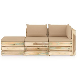 Salon de jardin 3 pcs avec coussins vert bois imprégné