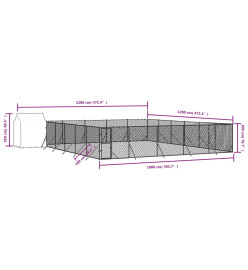 Chenil d'extérieur pour chiens avec toit argenté 12x12x2,5 m