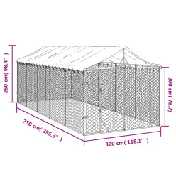 Chenil d'extérieur pour chiens avec toit argenté 3x7,5x2,5 m