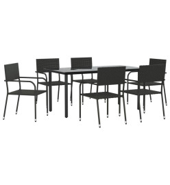 Ensemble à manger de jardin 7 pcs noir résine tressée et acier
