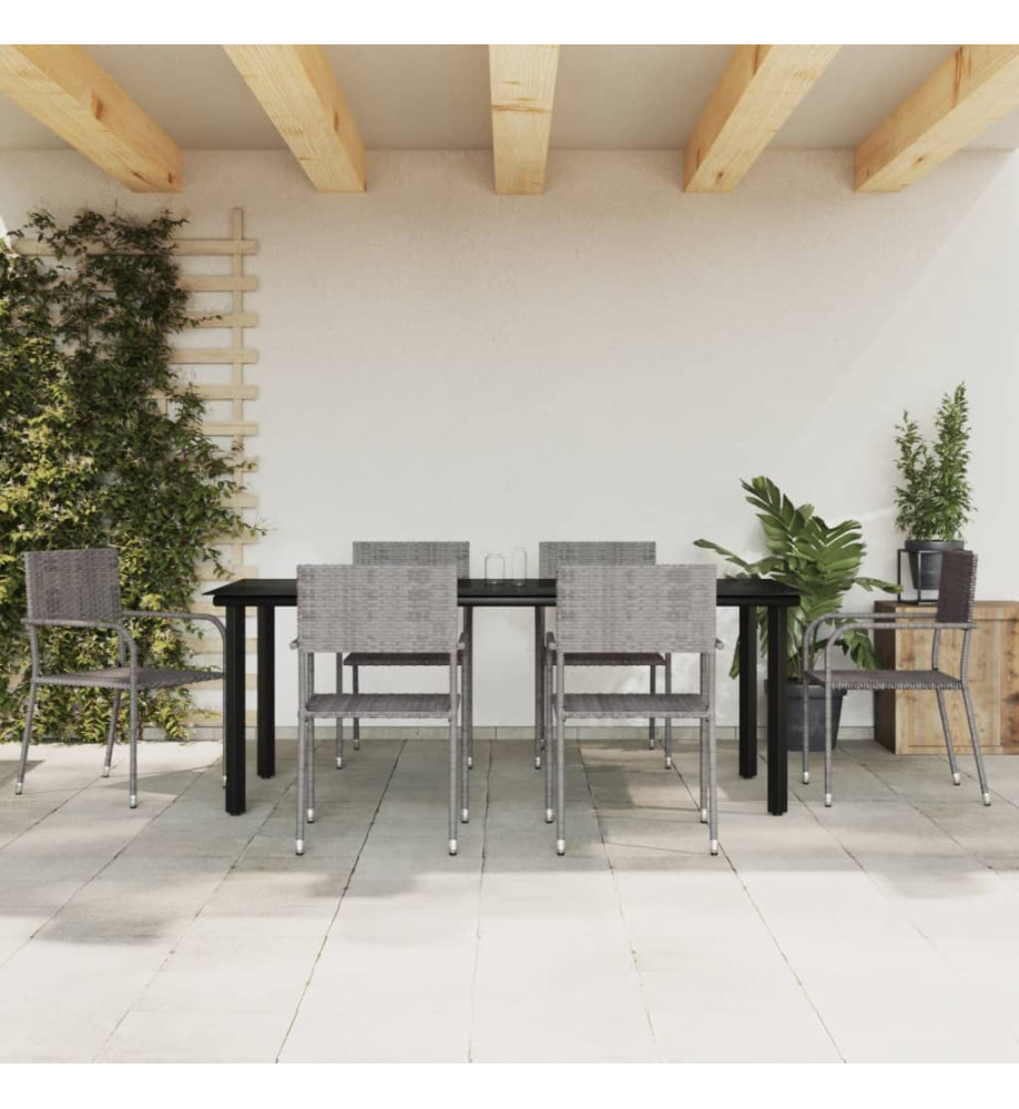 Ensemble à manger de jardin 7pcs gris/noir résine tressée/acier Ensemble à manger de jardin 7pcs gris/noir résine tressée/acier